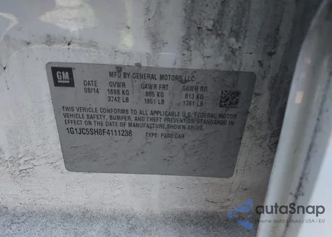 2015 Chevrolet Sonic Lt Auto из США, поврежденный, VIN 1G1JC5SH8F4111238